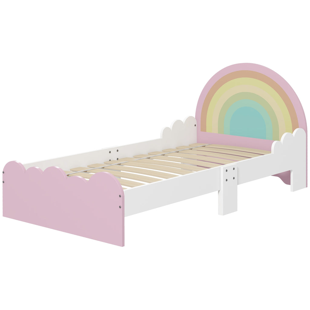 Zonekiz children's bed 3-6 years with side sides anti-fold in mdf, 143x74x66 cm, white and pink - Borgè