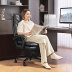 Height-Adjustable Desk Chair with 135° Reclining Angle, Black PU Leather, 65x76x113-121 cm
