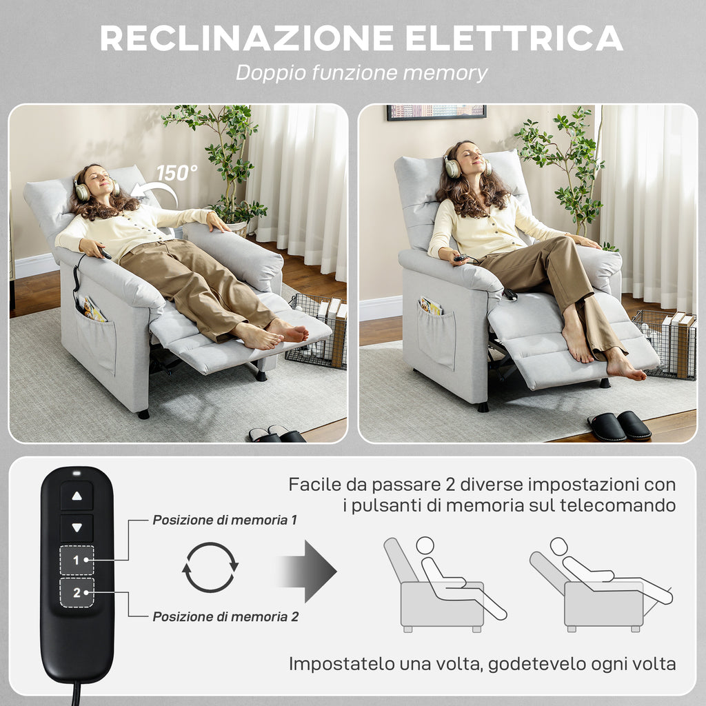 Recliner Chair with Footrest, Heated, 8 Massage Points and 5 Modes, Velvet Fabric, Grey