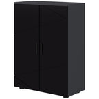Kleankin Bathroom Cabinet 2 Wooden Doors with 3 shelves and cushioned closure, 60x30x82cm, black - Borgè