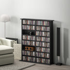 16-Tier Modern Design Wooden CD Bookcase Cabinet, 106.5x24x123.7 cm, Black