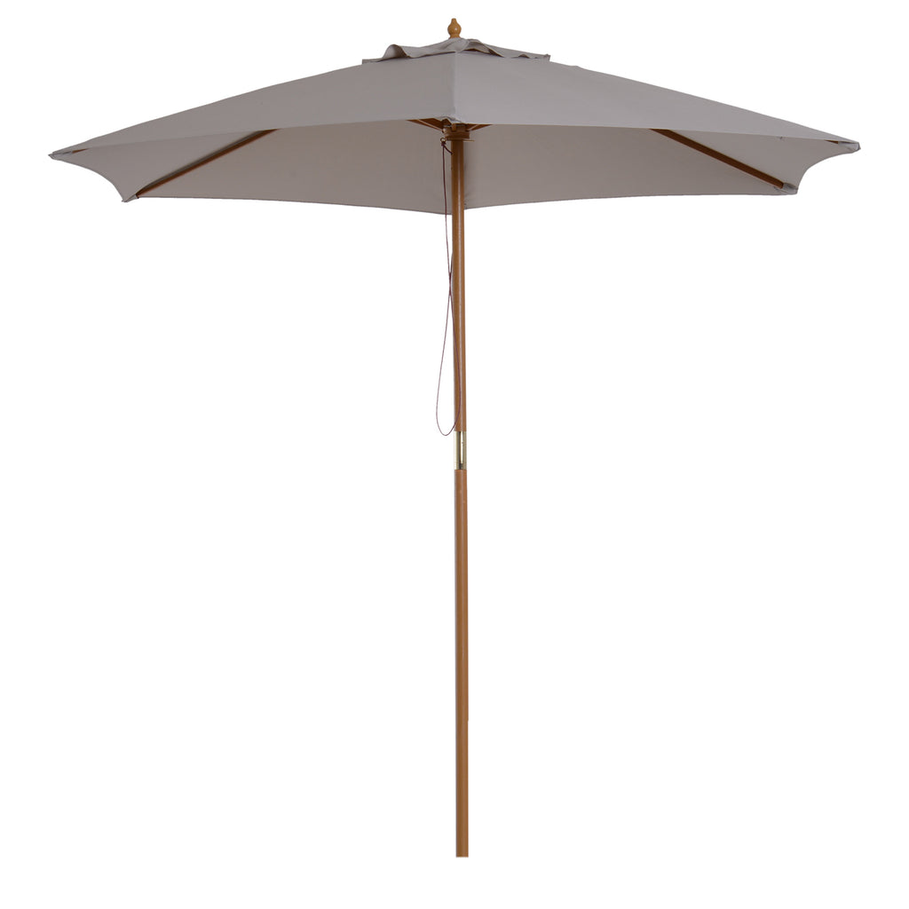 Garden Umbrella with 6 Ribs in Wood and Polyester Fabric, 2.5x2.3m, Gray - Borgè