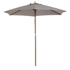 Garden Umbrella with 6 Ribs in Wood and Polyester Fabric, 2.5x2.3m, Gray - Borgè