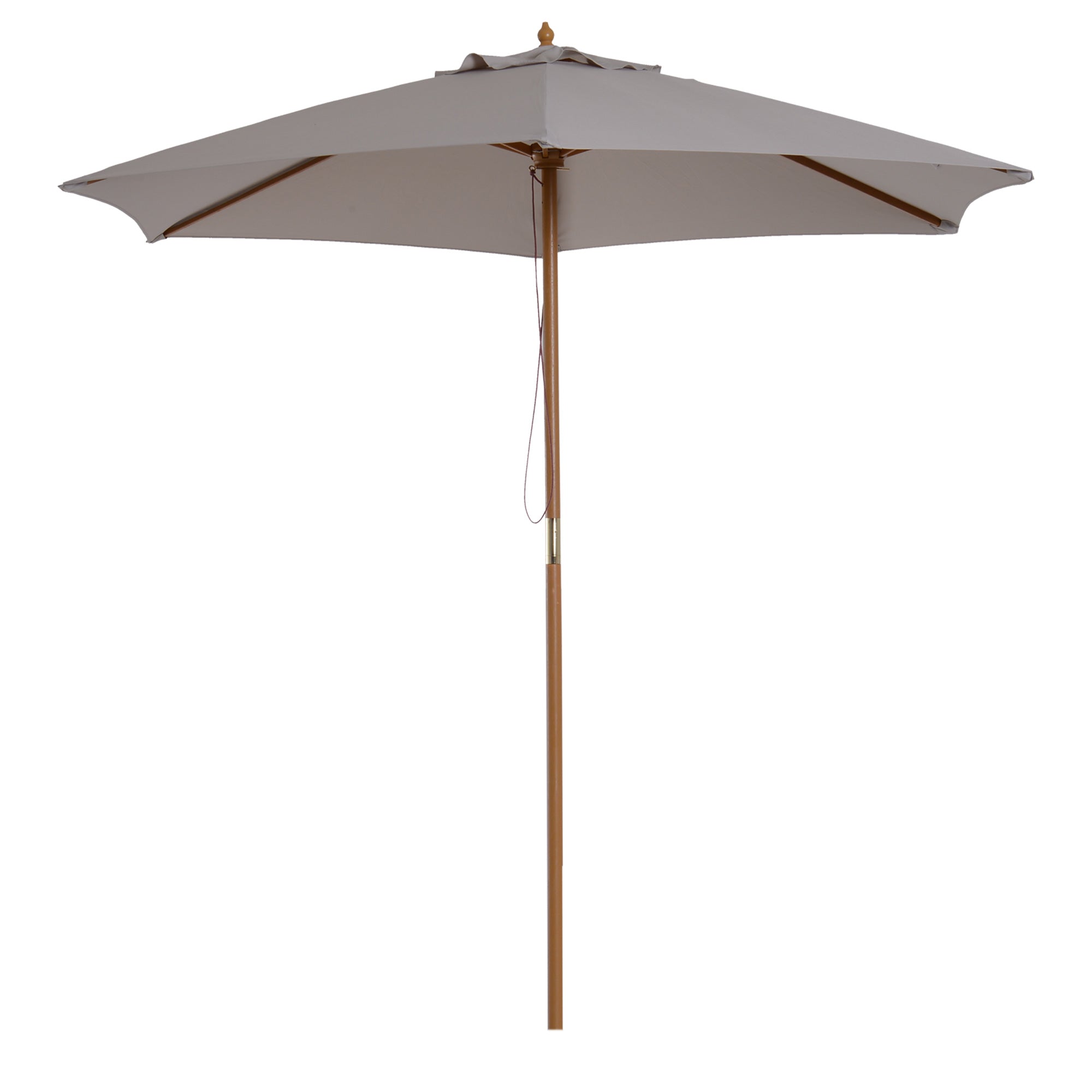 Garden Umbrella with 6 Ribs in Wood and Polyester Fabric, 2.5x2.3m, Gray - Borgè