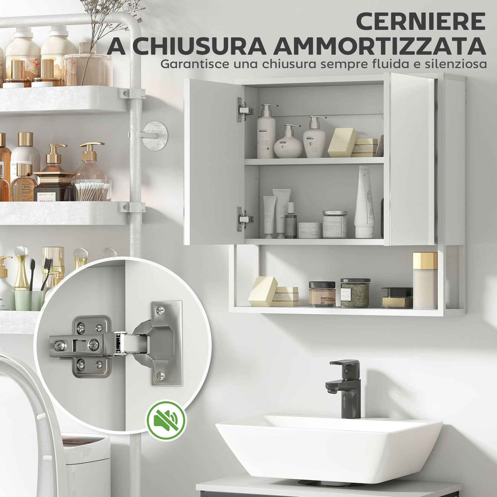 HOMCOM Wall-Mounted Bathroom Cabinet with Mirror, Adjustable Shelf and Open Shelf, 60x16x60 cm, White