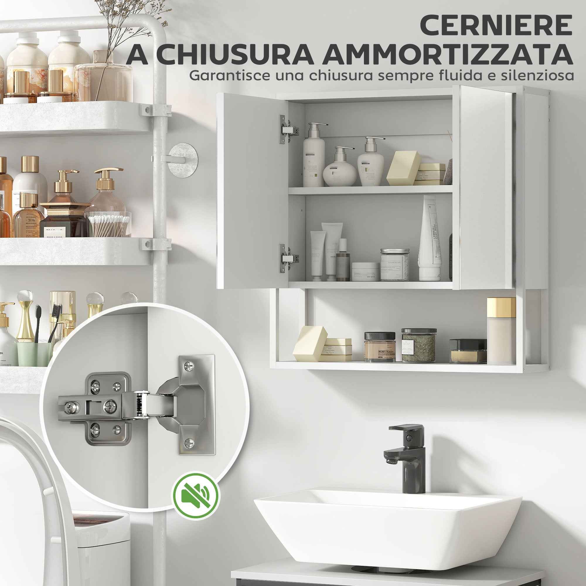 HOMCOM Wall-Mounted Bathroom Cabinet with Mirror, Adjustable Shelf and Open Shelf, 60x16x60 cm, White