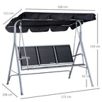 Outsunny 3-Seater Metal Garden Swing, Removable and Washable Sun Canopy, Black and Silver, 171x108x150cm