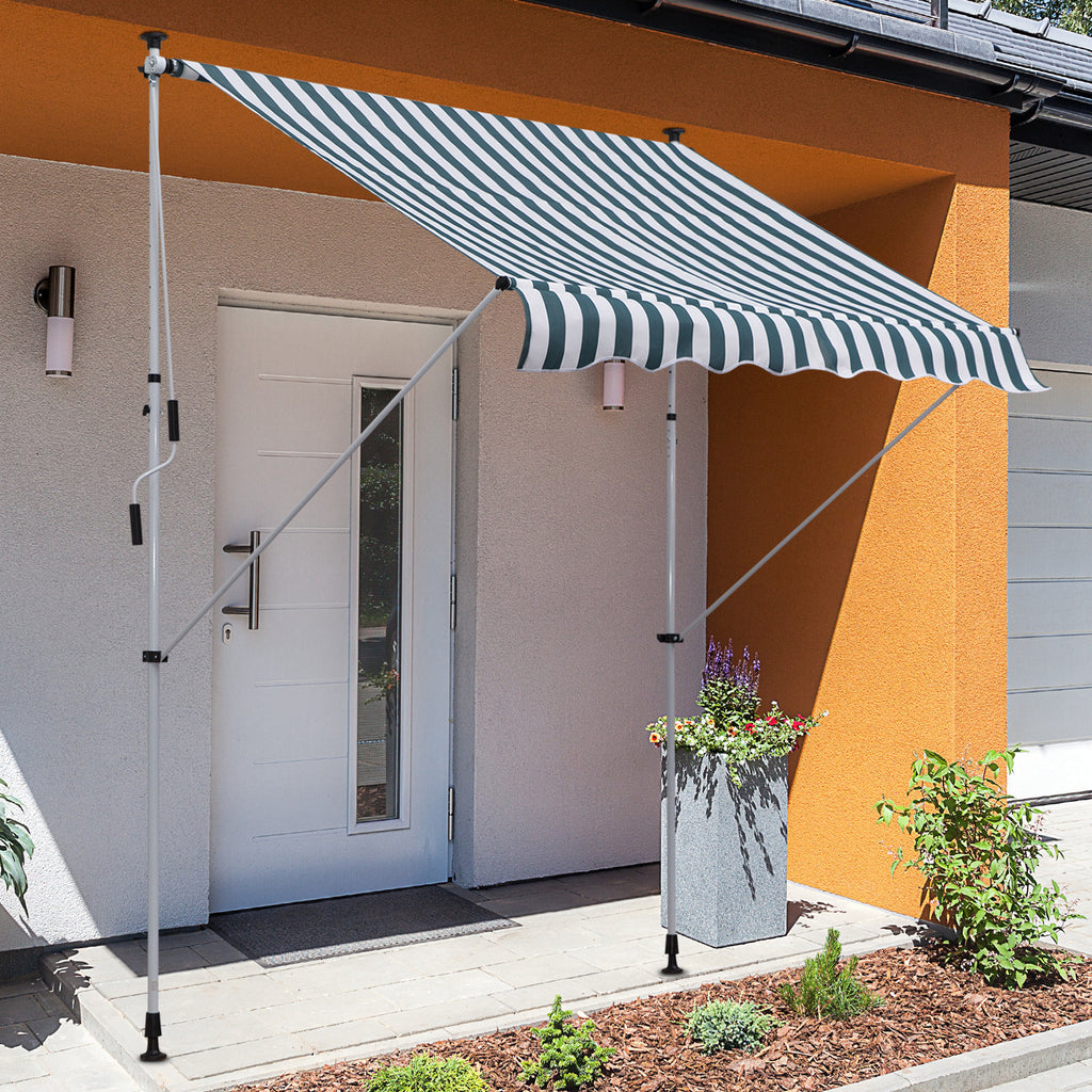 Outsunny 2x1.5m Outdoor Roller Awning with Crank, Adjustable Height and Angle, White and Green
