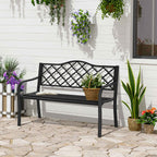 Outsunny 2-Seater Outdoor Bench in Steel and Cast Iron with Armrests and Decorated Backrest, 128x58.5x89cm, Black