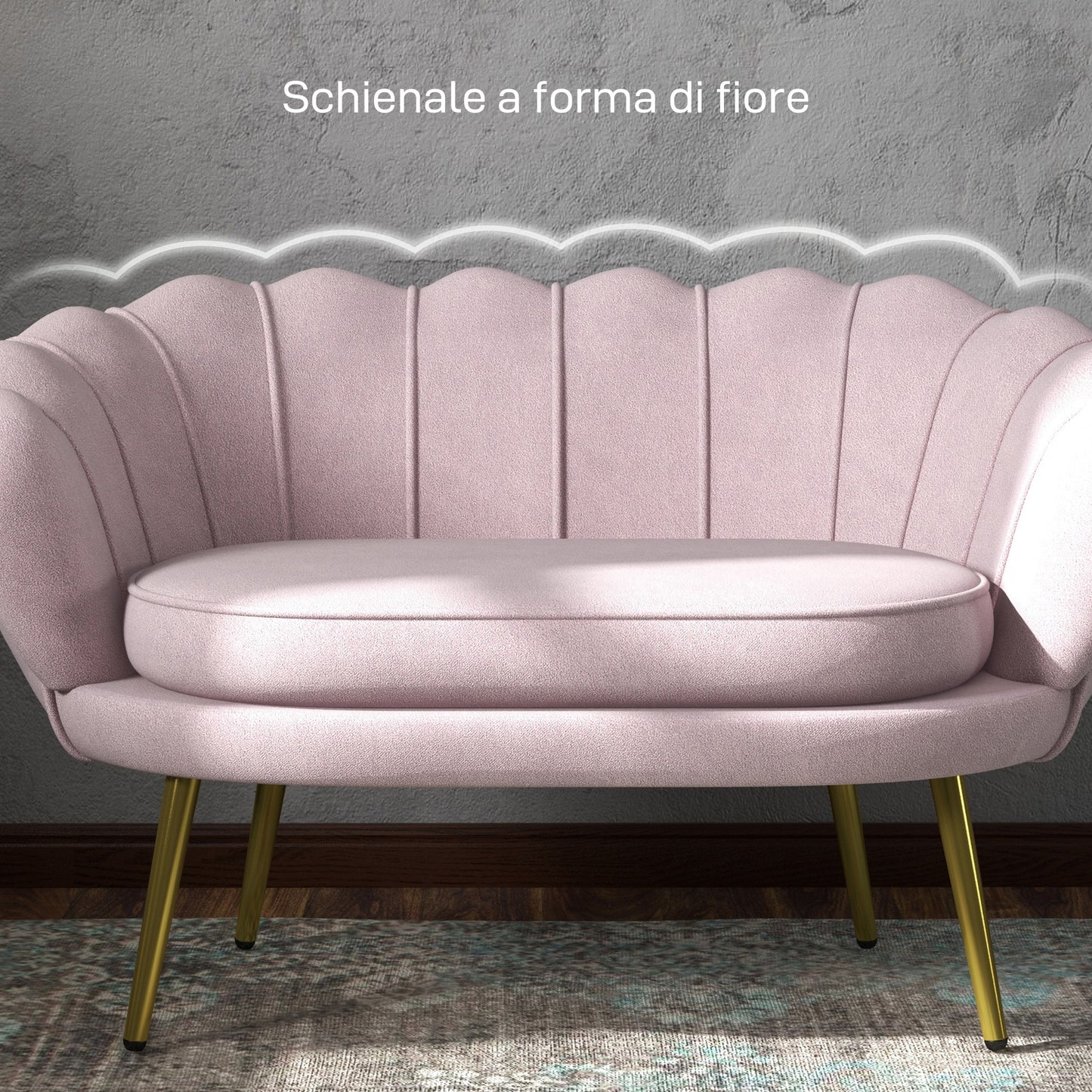 Vintage 2-Seater Sofa in Industrial Chic Style in Velvet Effect Fabric and Metal, 130x77x77 cm, Pink