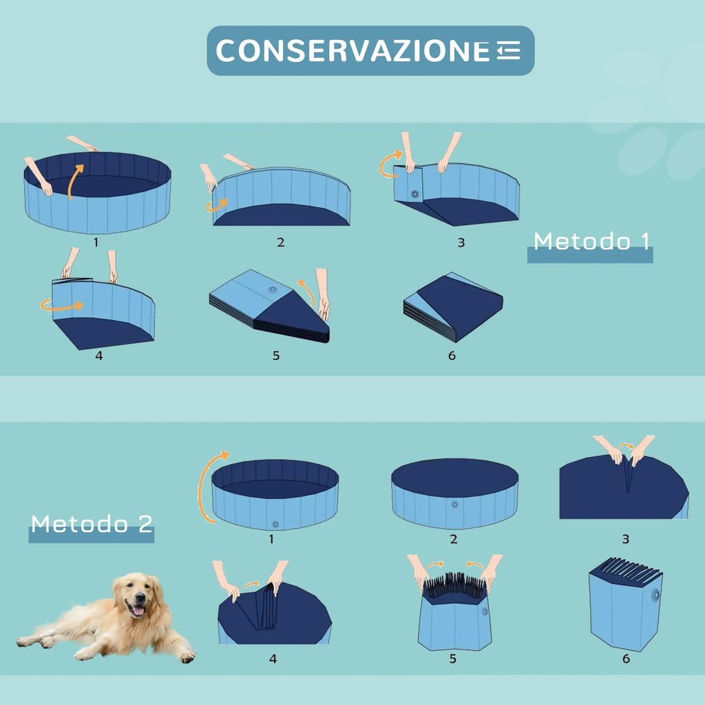 Foldable Plastic Dog Pool with Stable Edge for Pets, Blue, 120 x 30 cm (ØxH) - Borge' Group Limited
