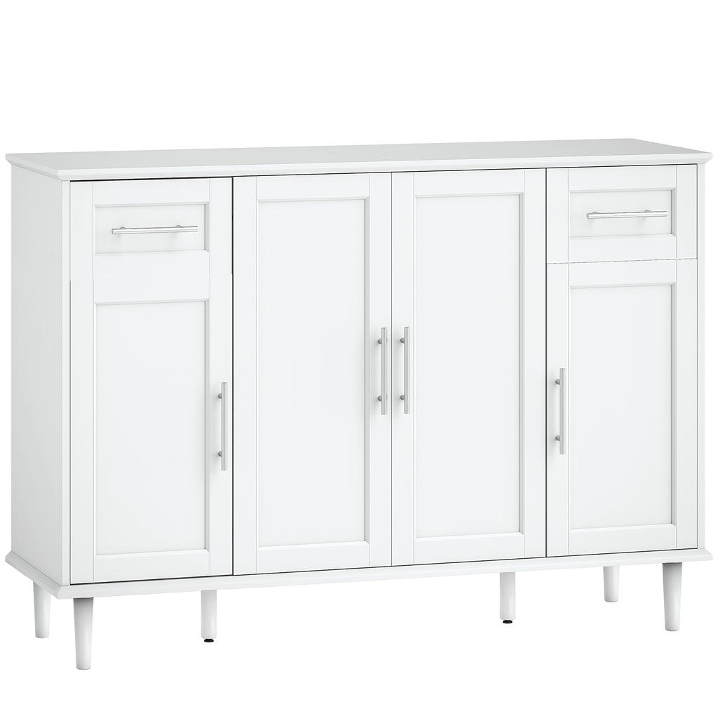 Elegant Buffet Sideboard with 2 Drawers and 3 Cabinets with Adjustable Shelves, Wooden, 120x38x86 cm, White