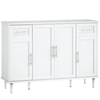 Elegant Buffet Sideboard with 2 Drawers and 3 Cabinets with Adjustable Shelves, Wooden, 120x38x86 cm, White