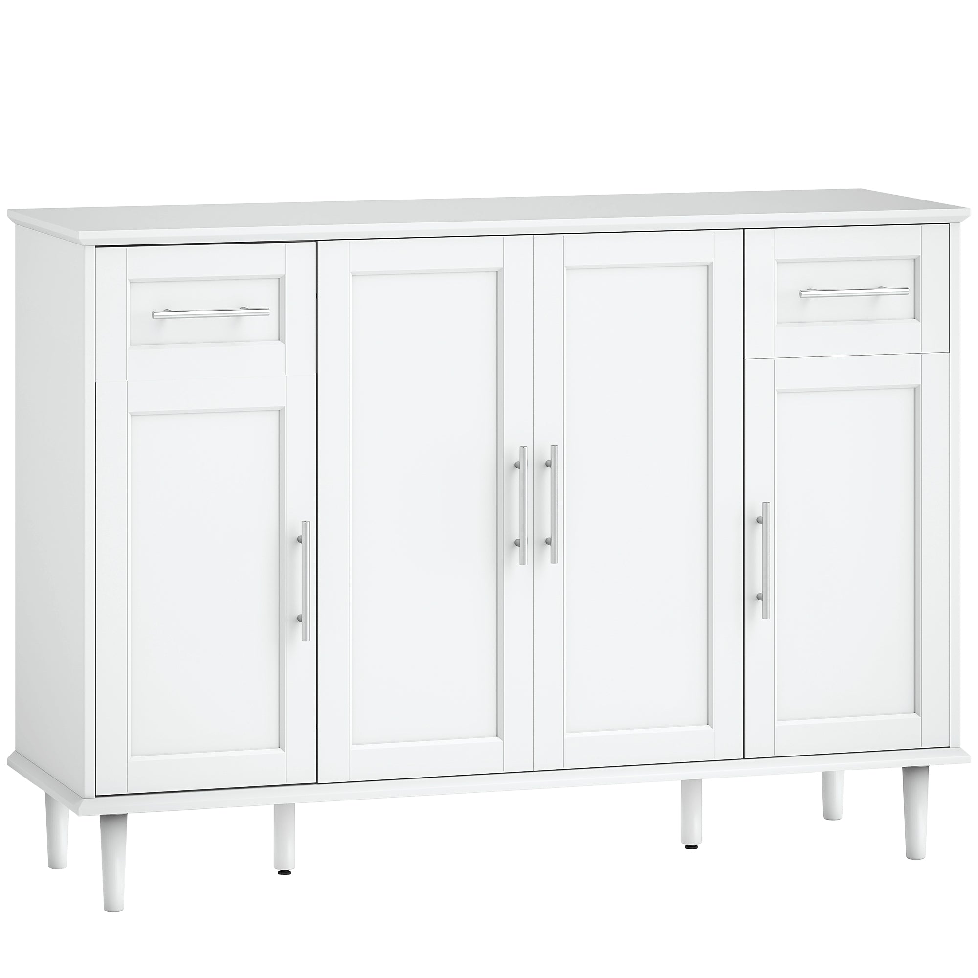 Elegant Buffet Sideboard with 2 Drawers and 3 Cabinets with Adjustable Shelves, Wooden, 120x38x86 cm, White