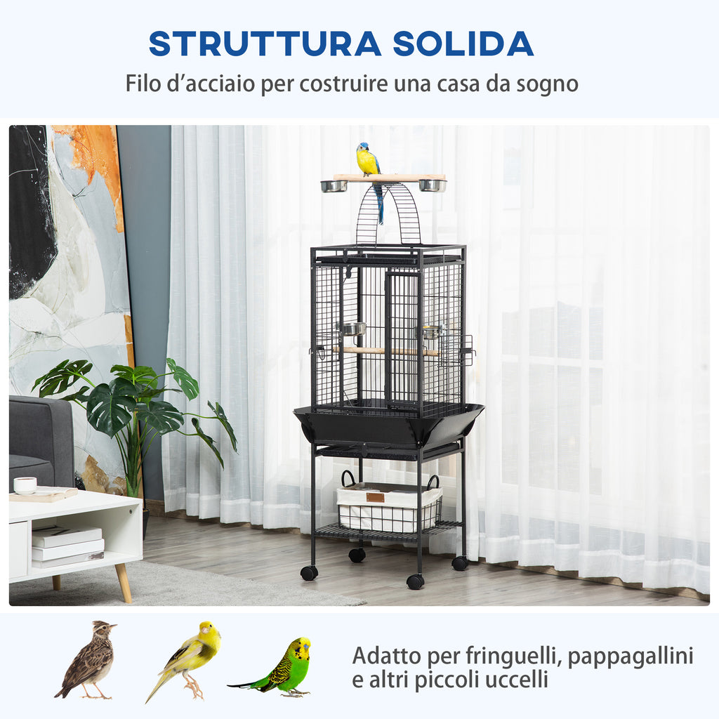 Pawhut cage for parrots with 2 posees and arched staircase, steel, 62.5x62.5x156 cm, gray - Borgè