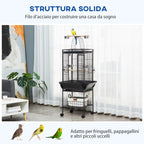 Pawhut cage for parrots with 2 posees and arched staircase, steel, 62.5x62.5x156 cm, gray - Borgè