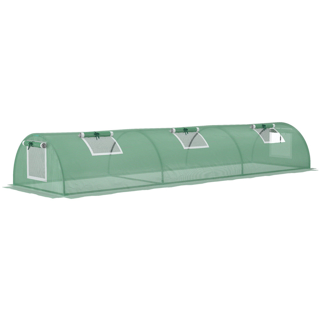Small Greenhouse with 5 Windows and Central Grid, in Steel, PE and PP, 300x80x45 cm, Green
