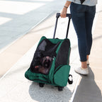 2-in-1 Pet Carrier Backpack for Dogs and Cats with Side Pockets, Telescopic Handle and Wheels, 42x25x55cm, Green