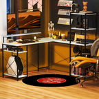 Corner Desk with Electrical & USB Outlet, Shelf & Monitor Stand, Black & White