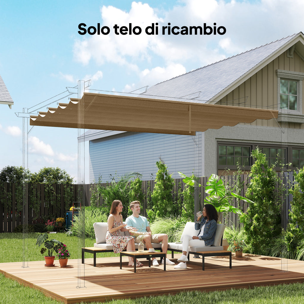 Outsunny Gazebo Pergola Roof with 10 Drainage Holes in Polyester, 350x260 cm, for 4x3m Pergola, Light Brown