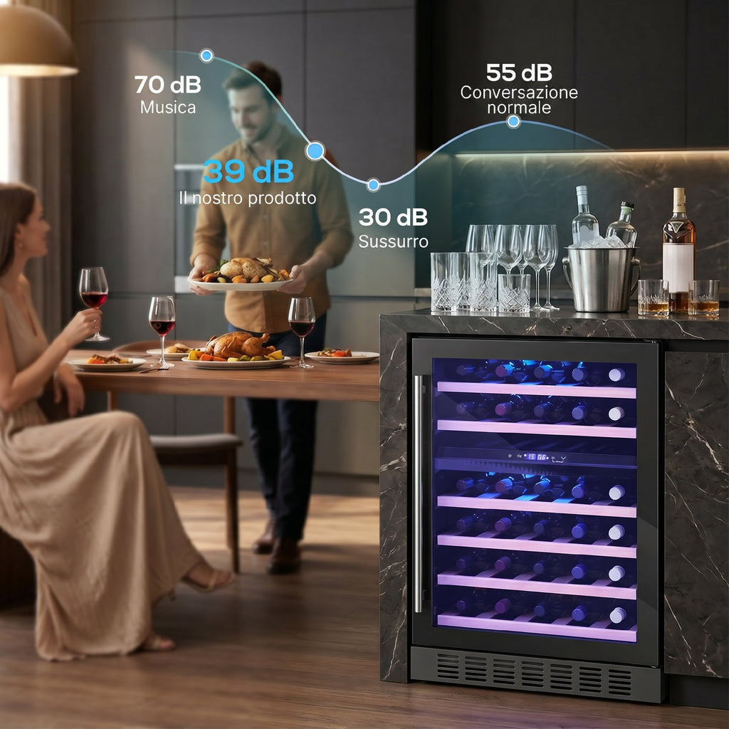 HOMCOM Wine Cooler, Dual Temperature, 5–18°C, 46 Bottles, 131L, Triple Tempered Glass Door, Black