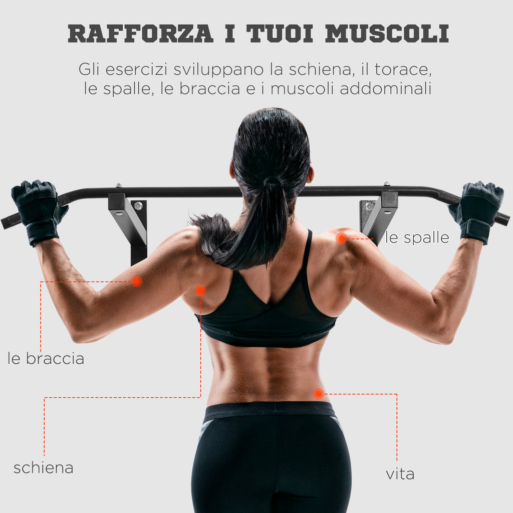 Professional Wall-Mounted Pull-Up Bar with Steel Frame, 113 x 41 x 20cm, Black