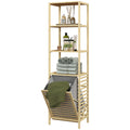 HOMCOM Bathroom Column with 3 Bamboo Wood Shelves and Fabric Laundry Basket, 44x33x160cm - Borgè
