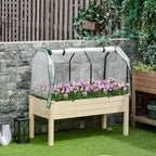Vegetable Garden Bed with Greenhouse, Outdoor Plant Holder in Wood and PE for Flowers and Vegetables, 121x55x117cm