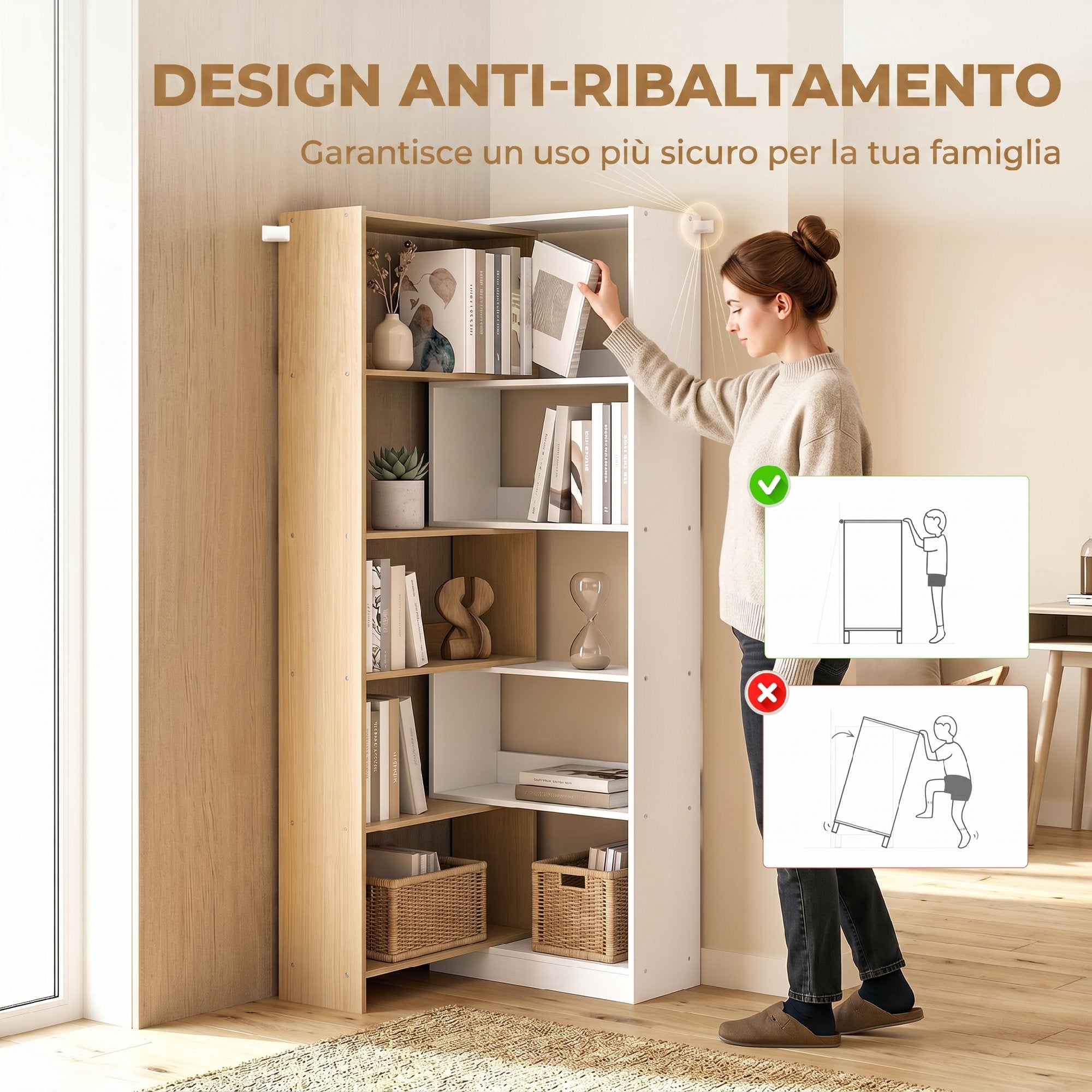 HOMCOM 5-Tier Corner Bookcase with Modular and Space-Saving Design, Made of Wood, 67x67x163.7 cm, Multicolored
