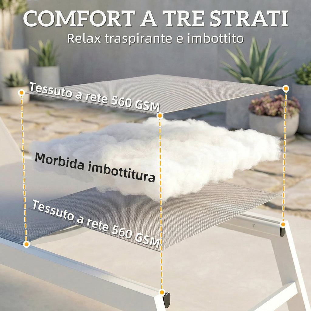 Outsunny Padded Deck Chair, 6-Position Backrest, Aluminum Frame, 120 Kg Capacity, Light Gray