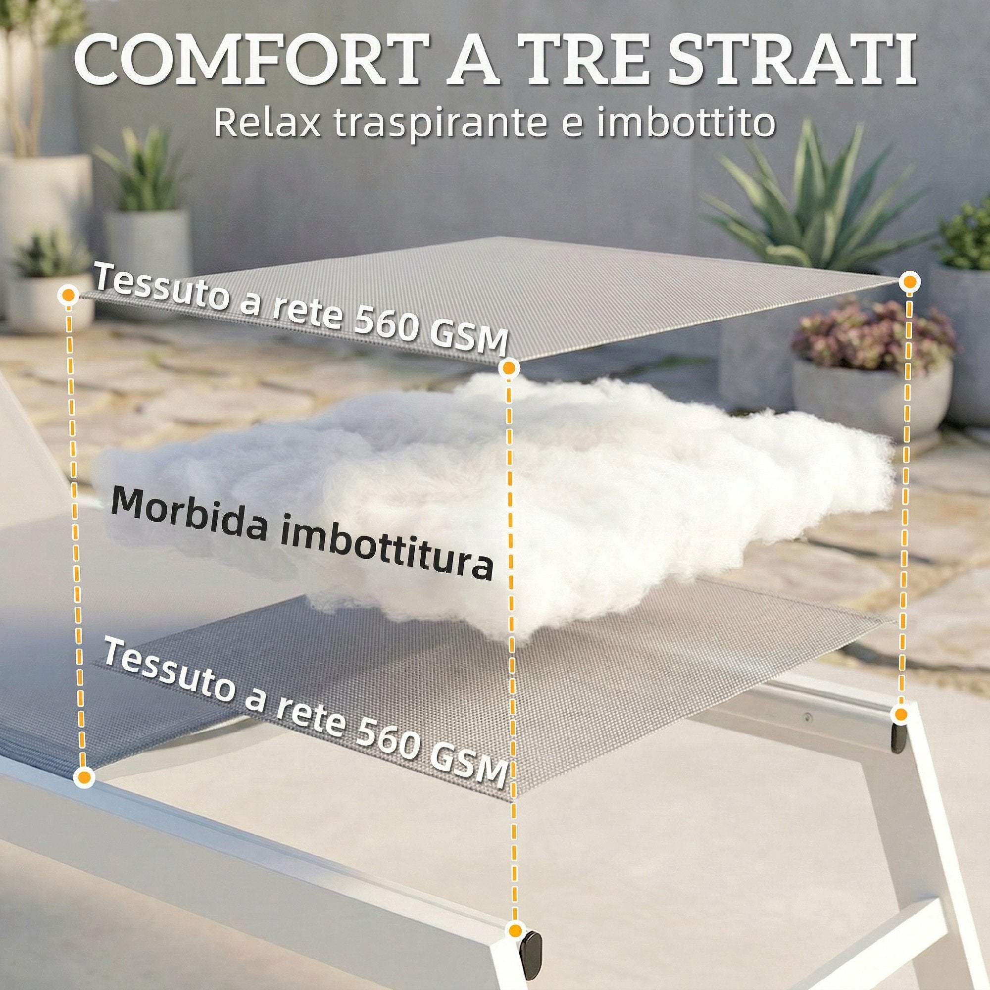 Outsunny Padded Deck Chair, 6-Position Backrest, Aluminum Frame, 120 Kg Capacity, Light Gray