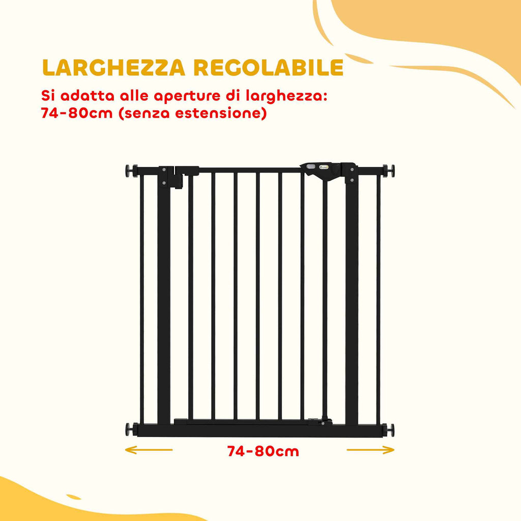 PawHut Self-Closing Dog and Pet Gate for Stairs and Doorways, 68 x 77 cm, Black