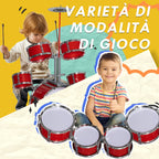5-Piece Kids Drum Set with Bass Drum with Pedal, Drumsticks, Cymbal and Stool, Ages 3-6 Years, Red