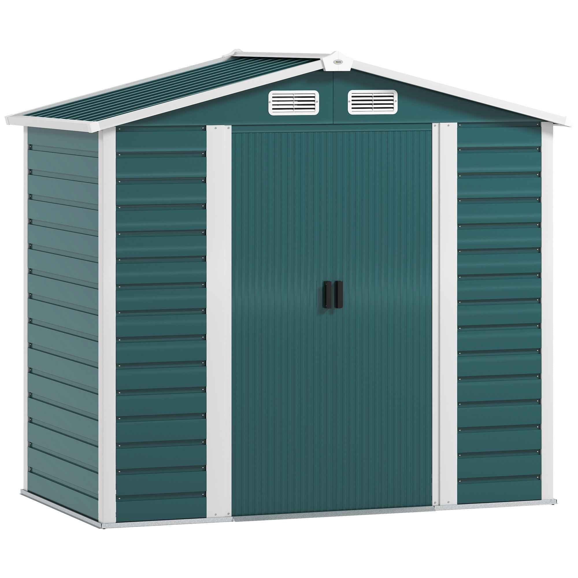 Outsunny Metal Garden Shed with Sliding Doors and Lock with Keys, 2.1x1.2x1.9m, Green