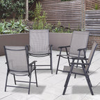 Set of 4 Folding Outdoor Chairs in Steel and Textilene for Garden, Veranda, Terrace, Grey, 58 x 64 x 94cm