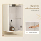 HOMCOM Bathroom Cabinet with 2 Adjustable Glass Shelves and Handleless Door, Gloss White