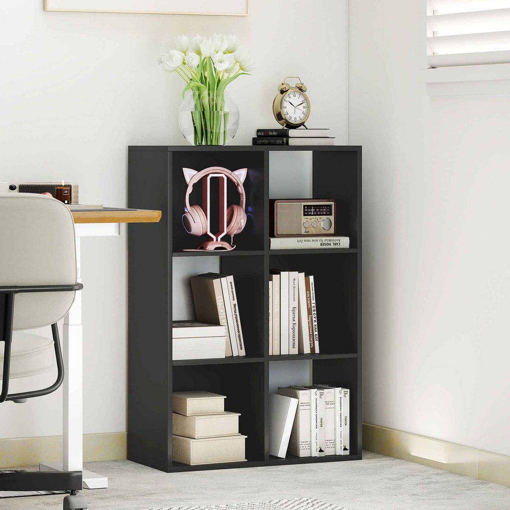 HOMCOM Cube Bookcase with 6 Storage Shelves, Wooden, 61.5 x 29.5 x 91.5 cm, Black