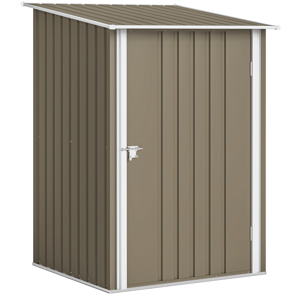 Outsunny Galvanized Steel Garden Shed with Door, 100x104x160 cm, Brown and White
