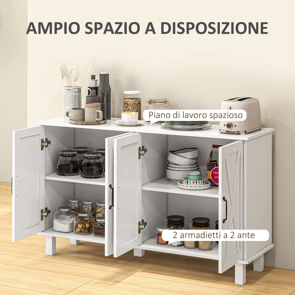 Homcom Multipurpose mobile in 4 -level mdf with 2 adjustable shelves and 5 legs, 120x37x75 cm, white - Borgè