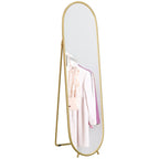 Oval Vertical Floor Mirror with Stand, in Glass and Metal, 40x41x159 cm, Gold Tone