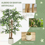 HOMCOM Artificial Green Banyan Tree Plant in PEVA and Wood with PP and Cement Container Pot, 55x55x120 cm