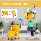 Professional 36L Mop Bucket with Mop, Wringer, Wheels and Handle, 55x37x65 cm, Yellow