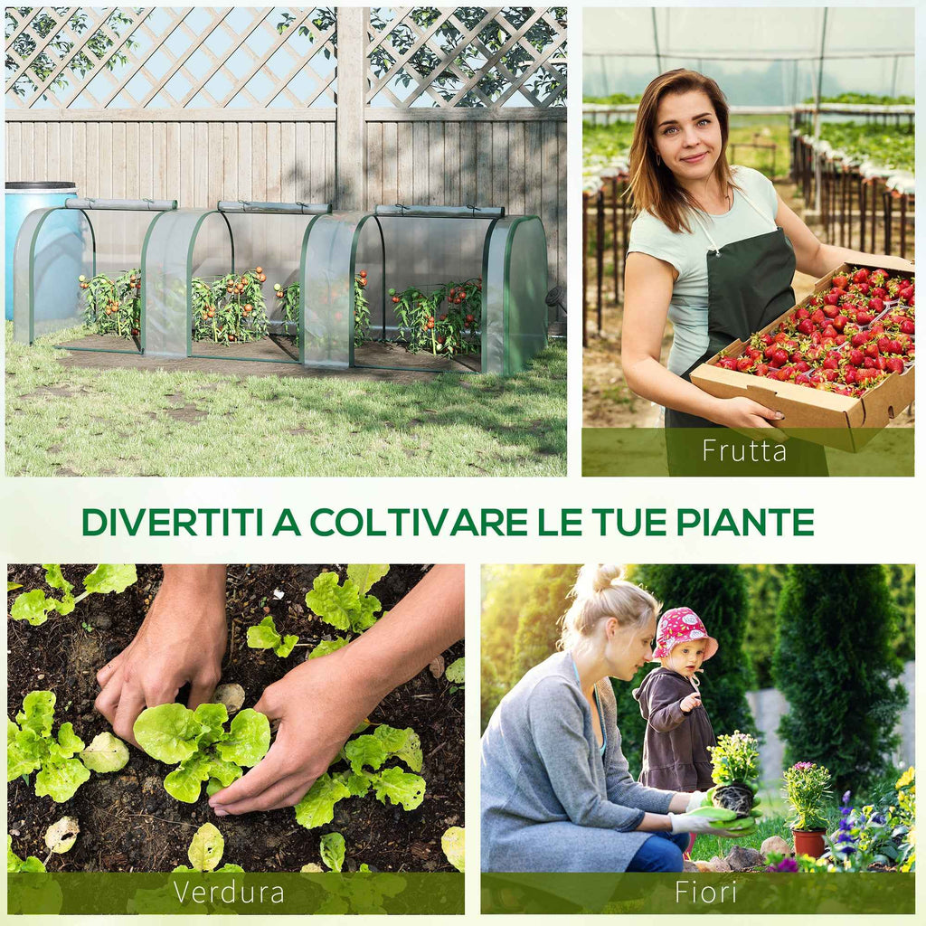 Outsunny Clear PVC and Steel Tunnel Greenhouse with Hinged Doors, 295x100x80 cm