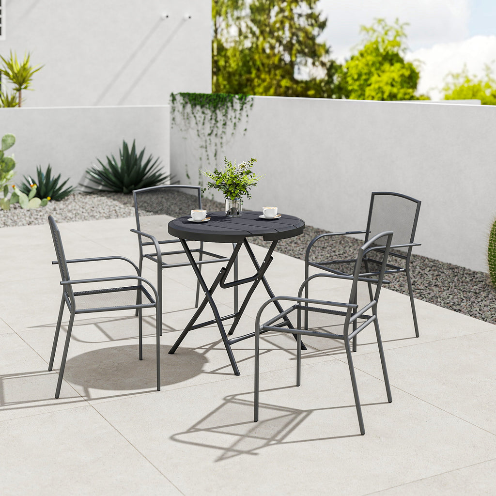 Outsunny Round Folding Garden Table for 4 People in Aluminum and HDPE Plastic, Ø80x73 cm, Gray