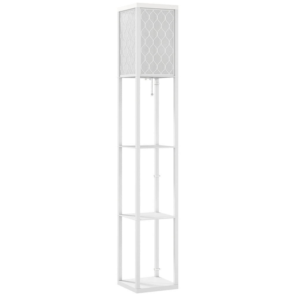 HOMCOM 2-in-1 Modern Floor Lamp with 3 Shelves, E27 Socket, 26 x 26 x 160 cm, White