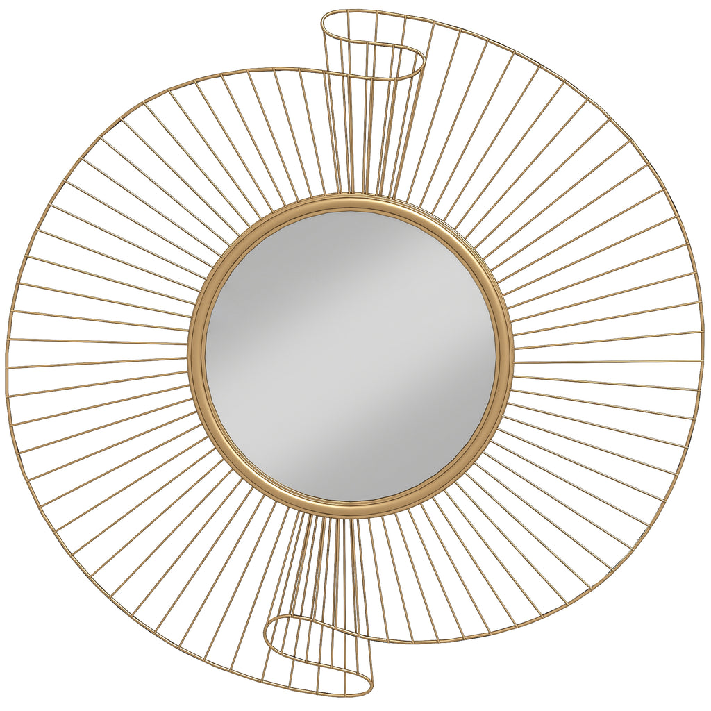 HOMCOM Round Wall Mirror with Metal Stripes and Pleated Design, 60x60 cm, Gold