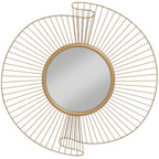 HOMCOM Round Wall Mirror with Metal Stripes and Pleated Design, 60x60 cm, Gold