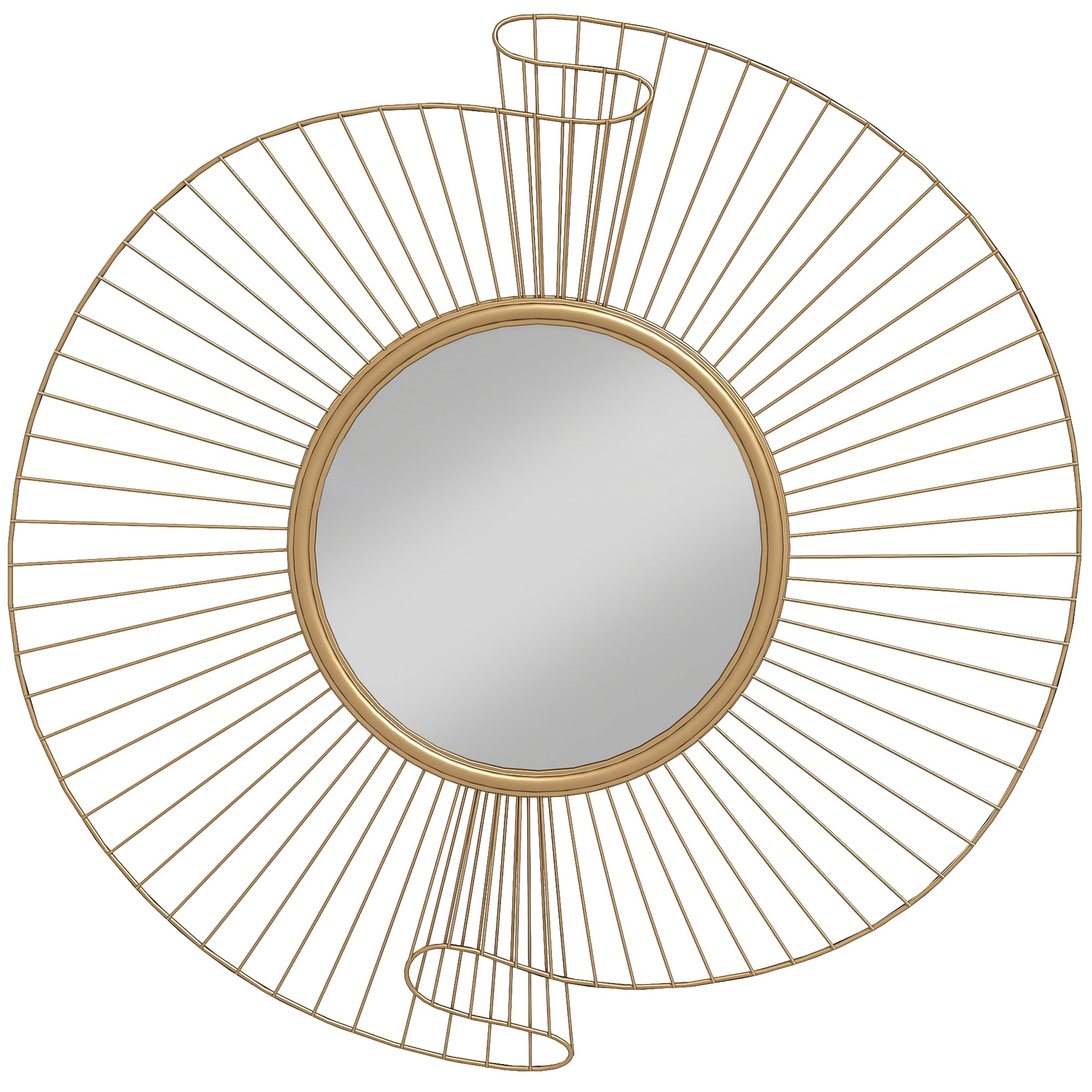HOMCOM Round Wall Mirror with Metal Stripes and Pleated Design, 60x60 cm, Gold