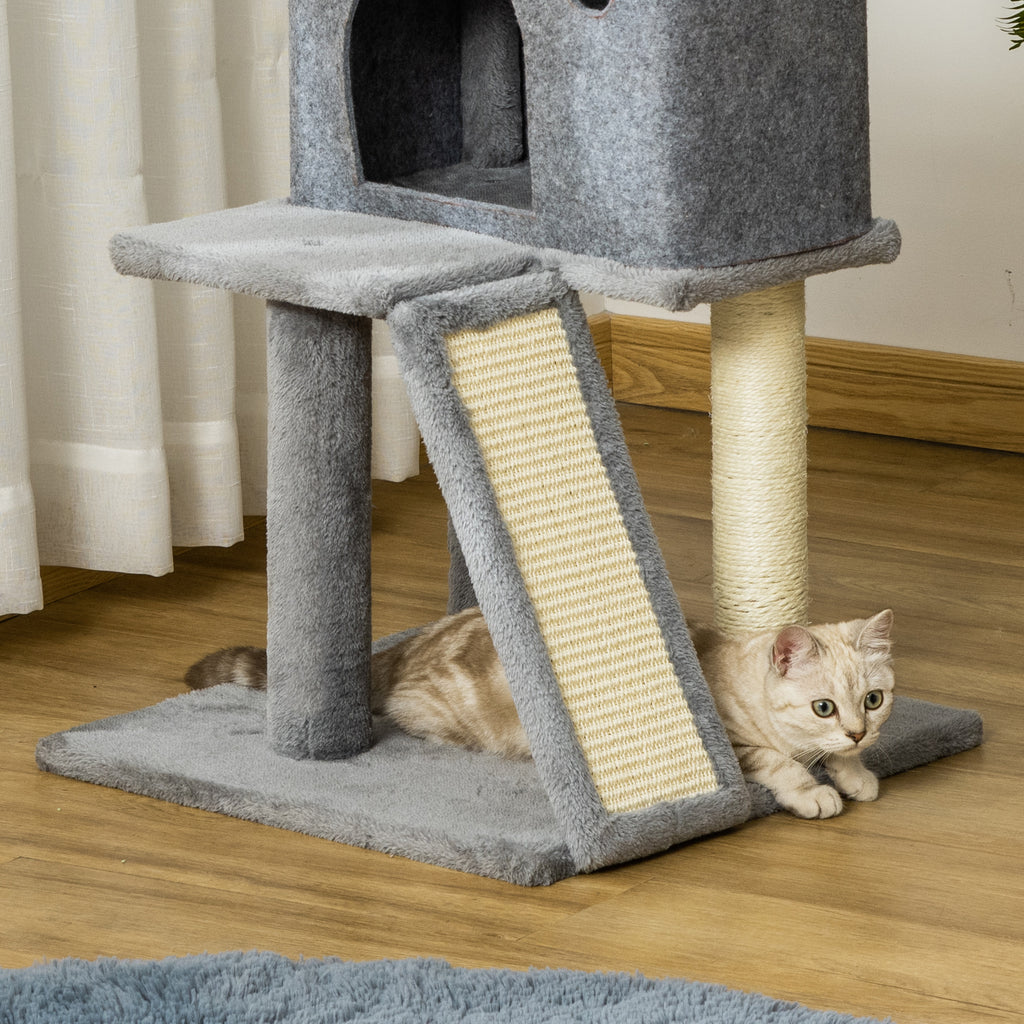Multi-Level Cat Tree with House, Ladder, Ball and Sisal Posts, 48x48x125 cm, Grey
