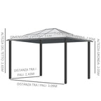 Garden Gazebo 3x3.6m in Aluminum with Mosquito Net and Polycarbonate Roof